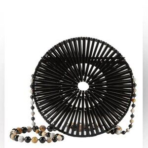 Cult Gaia Circular Black Crossbody Bag with Beaded Strap